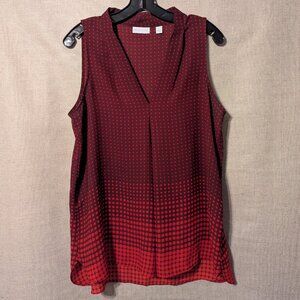 New York & Company Sleeveless Blouse, Red Ombre with Polka Dots, Size M